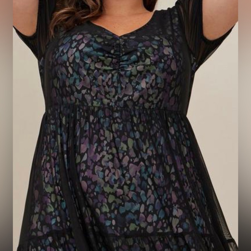 Torrid Tiered Midi Dress - Soft Mesh Spotted Black - Picture 5 of 9